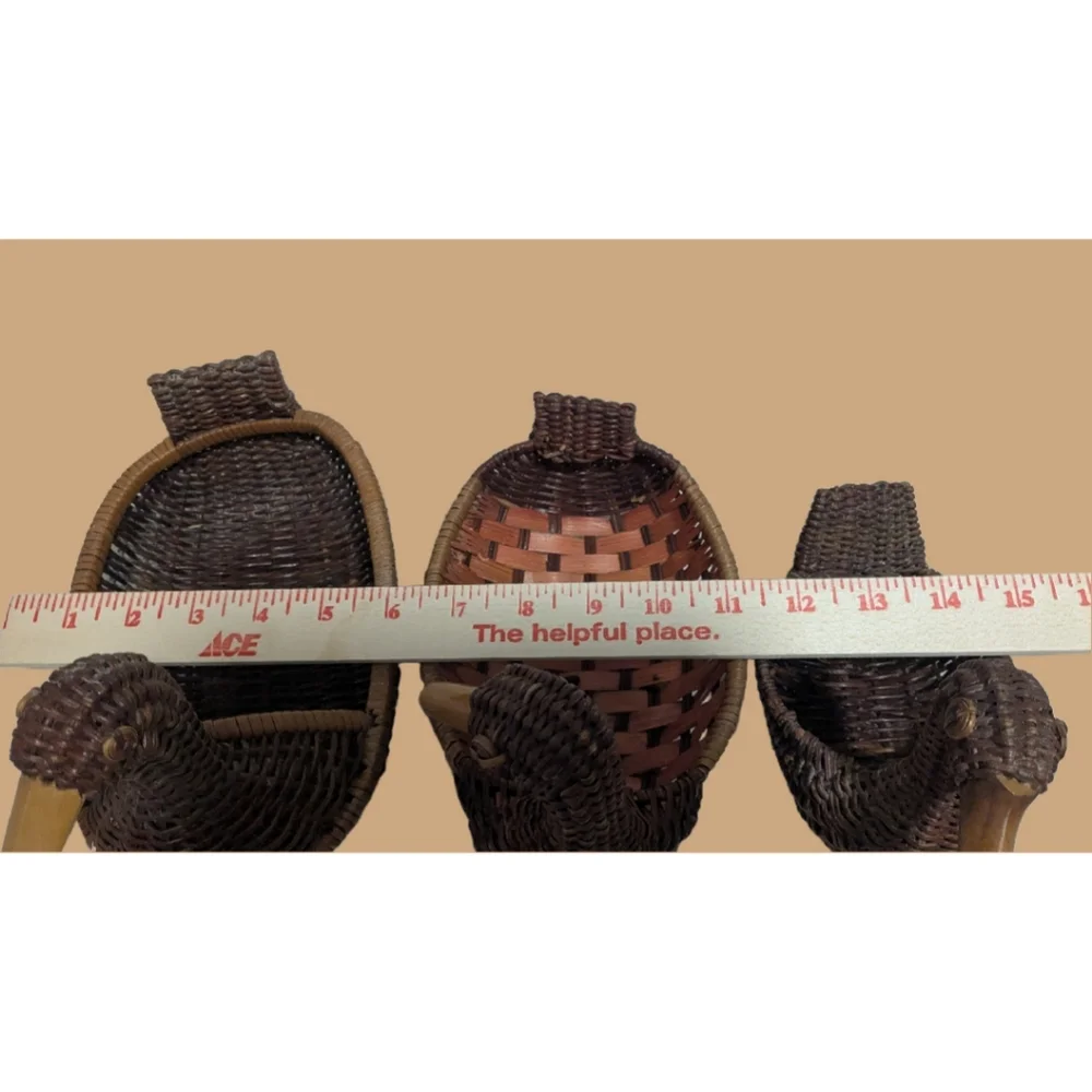 🦆🦆🦆cabincore Vintage Handmade Wicker Rattan Woven Wood Ducks